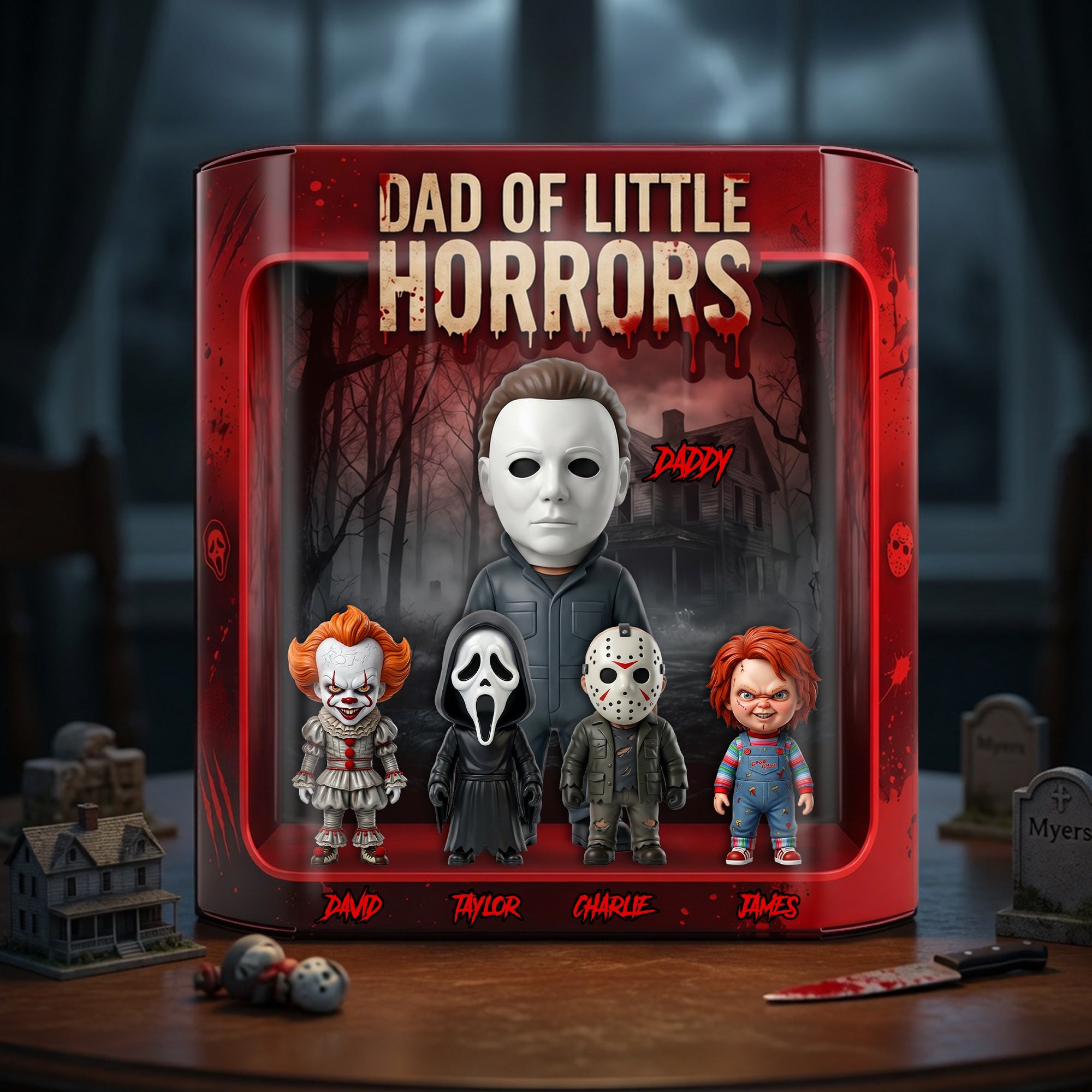 “For the Dad Who Laughs at Horror” - Customizable Dad Of Little Horrors Acrylic Plaque - Perfect Gift for Dads and Grandpas Shaped Plaques PopCulturePrints