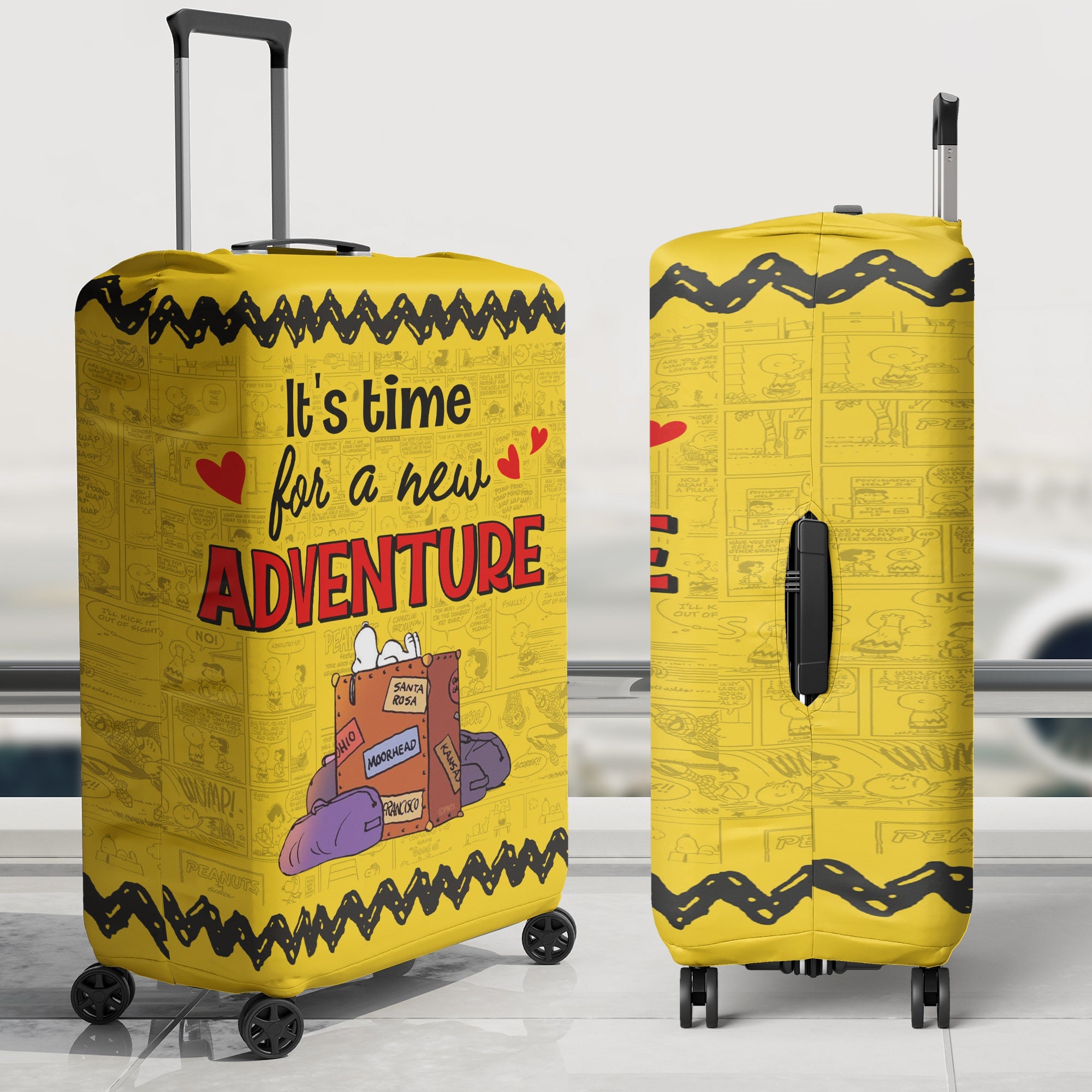 Personalized Travel-Themed Luggage Covers - Peanuts Comic Style