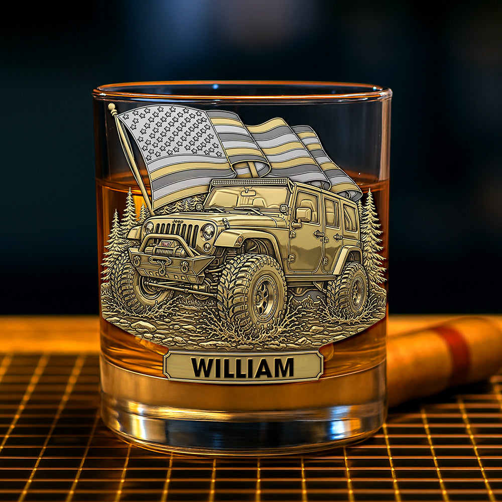 “Adventure Awaits!” - Trail Rider Whiskey Glass - Personalized Gifts For Off-road Lovers Whiskey Glass PopCulturePrints