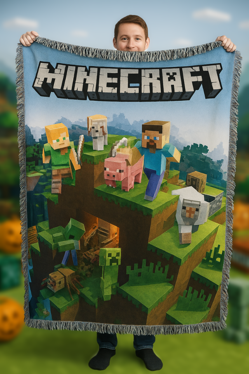 “Level Up Your Comfort!” - Pixel Builder Woven Blanket, Personalized Gift for Gamers and Fans Blanket PopCulturePrints