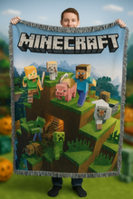 Load image into Gallery viewer, “Level Up Your Comfort!” - Pixel Builder Woven Blanket, Personalized Gift for Gamers and Fans Blanket PopCulturePrints
