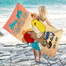 Load image into Gallery viewer, Personalized Couple&#39;s Beach Towel - You, Me, and the Sea
