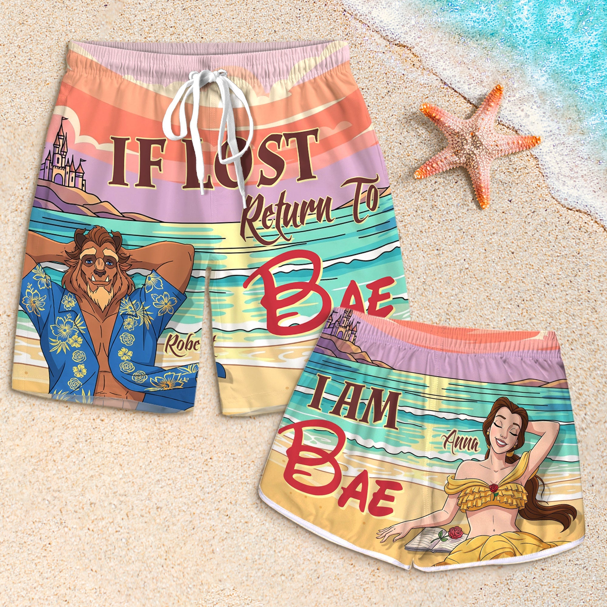 If Lost, Return To Bae - Personalized Summer Fairy Tale Couple Beach Shorts Shorts and Pants PopCulturePrints
