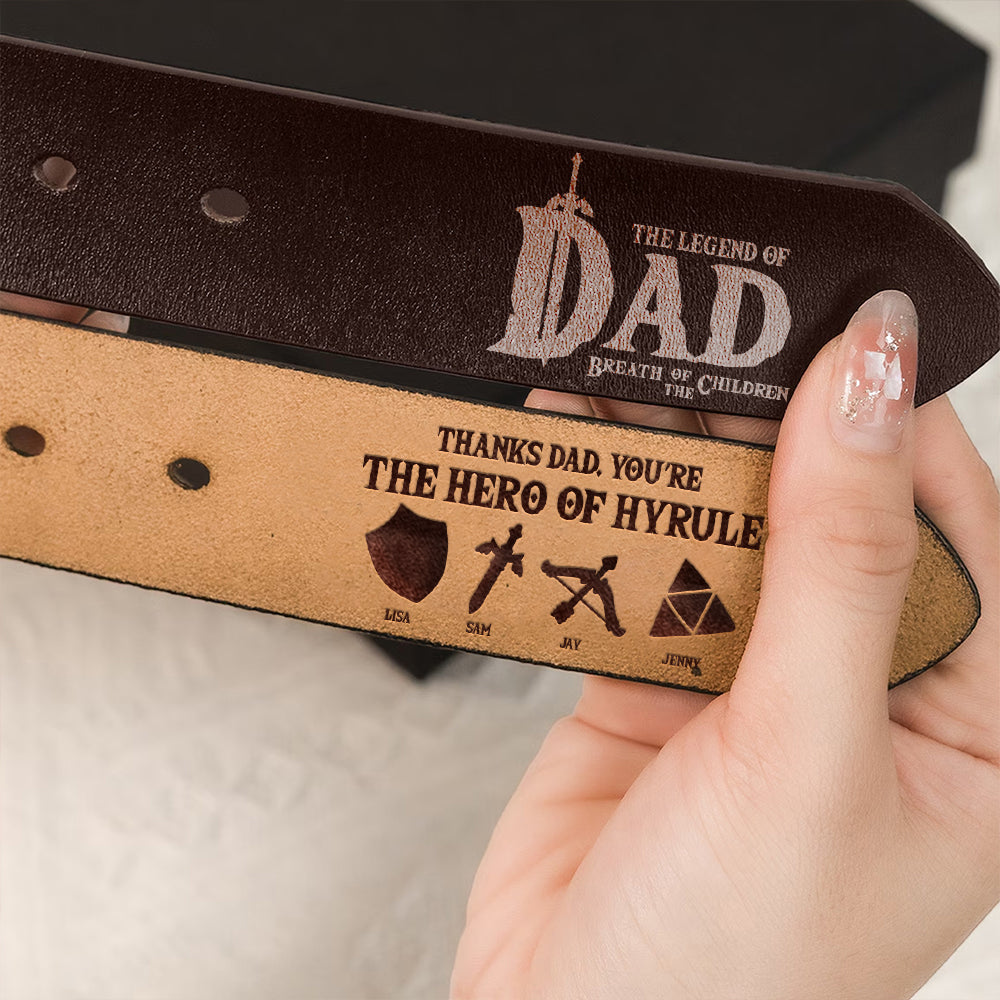 Personalized Hero Dad Leather Belt with Secret Message Belts PopCulturePrints