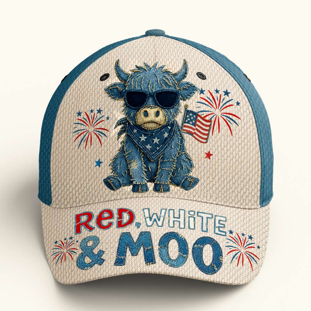 ‘Celebrate Freedom with Style’ - Personalized Freedom Highland Cow Classic Cap - Perfect Gift for Family and Friends Caps PopCulturePrints