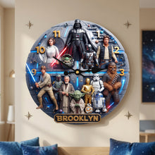Load image into Gallery viewer, "Time to Adventure!" - Sci-Fi Universe Space Wall Clock - Personalized Gift for Star Wars Fans
