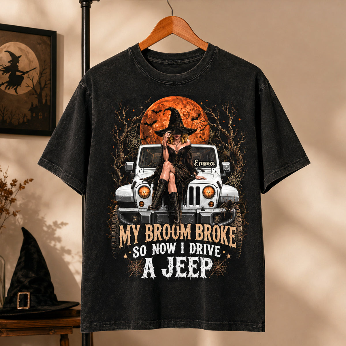 My Broom Broke, So Now I Drive A Jeep – Witchy Off-Road Adventure Shirt - Personalized Halloween Gift Shirts PopCulturePrints