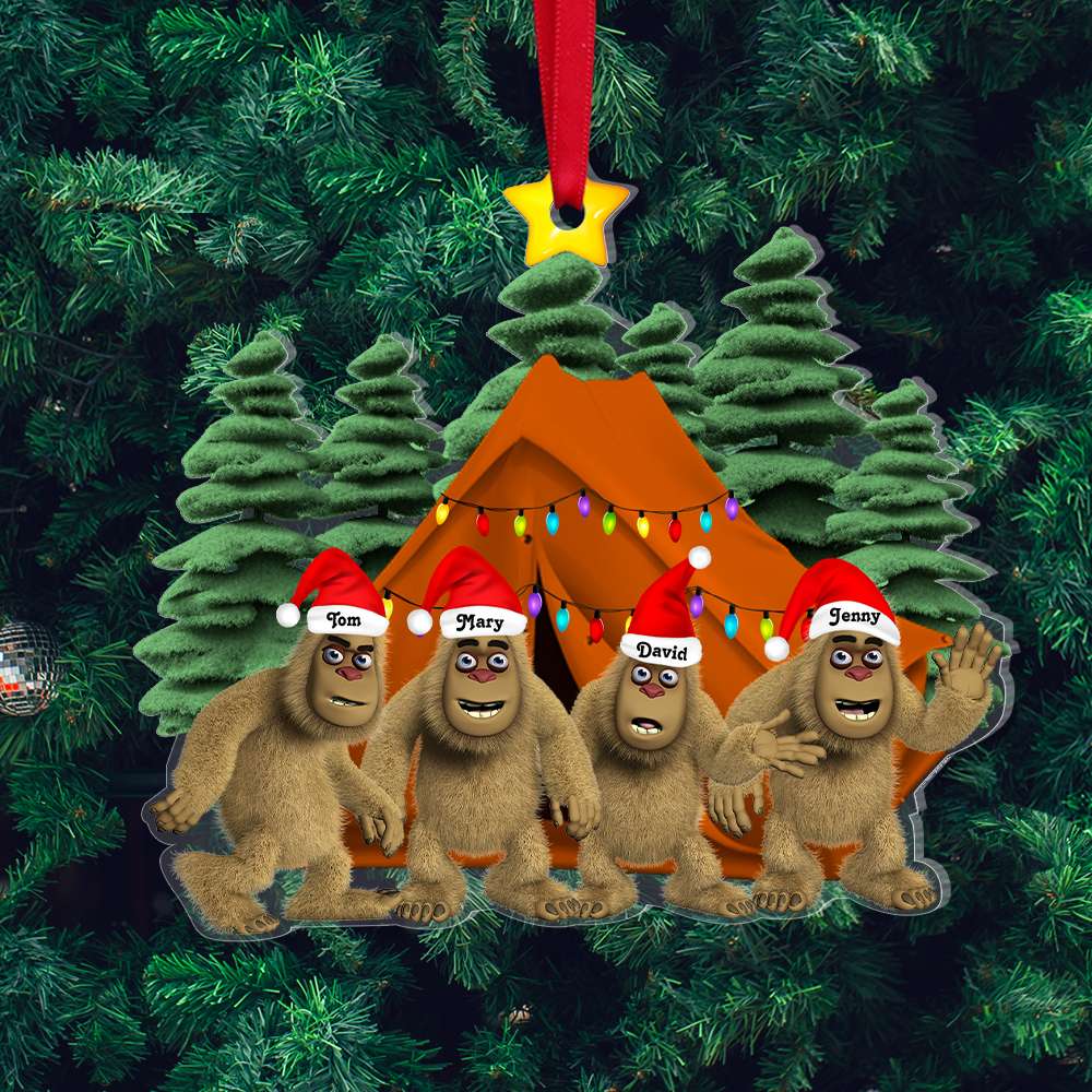 Personalized Bigfoot Family Camping Christmas Ornament - Custom Camp Gifts for Families