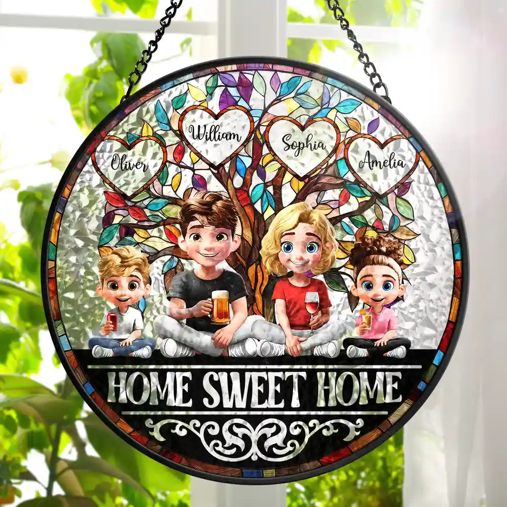 Home Sweet Home Family - Personalized Stained Glass Window Hanging Suncatcher | A Heartwarming Gift for Loved Ones Suncatcher Ornament PopCulturePrints
