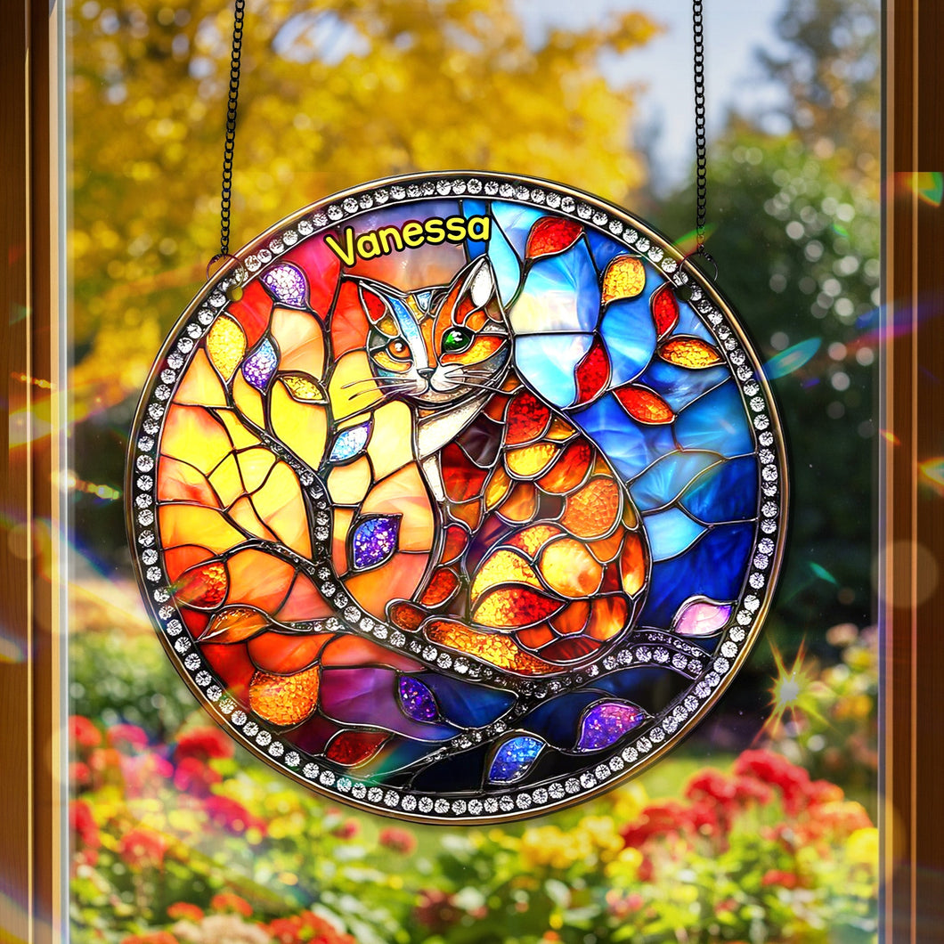 “Color Your World with Our Colorful Cat Stained Glass” - Personalized Cat Lover Gift Ornament PopCulturePrints