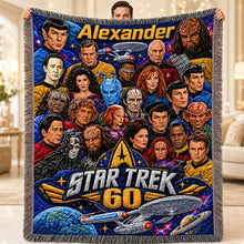 Load image into Gallery viewer, “Celebrate 60 Years of Adventure!” - Personalized Star Trek 60th Anniversary Woven Blanket - Unique Gifts for Fans, Friends, Family Blanket PopCulturePrints
