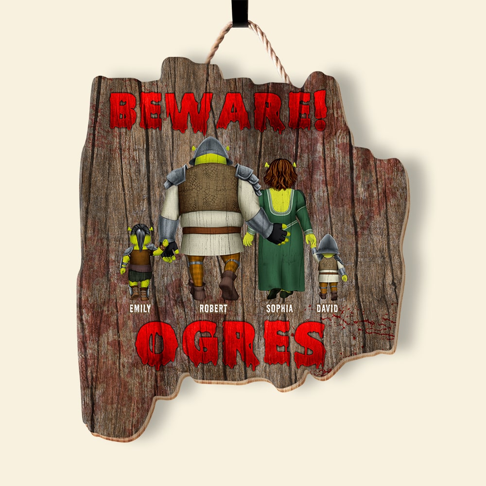 Personalized 'Beware! Ogres' Family Wood Sign - Halloween Gift Wood Sign PopCulturePrints