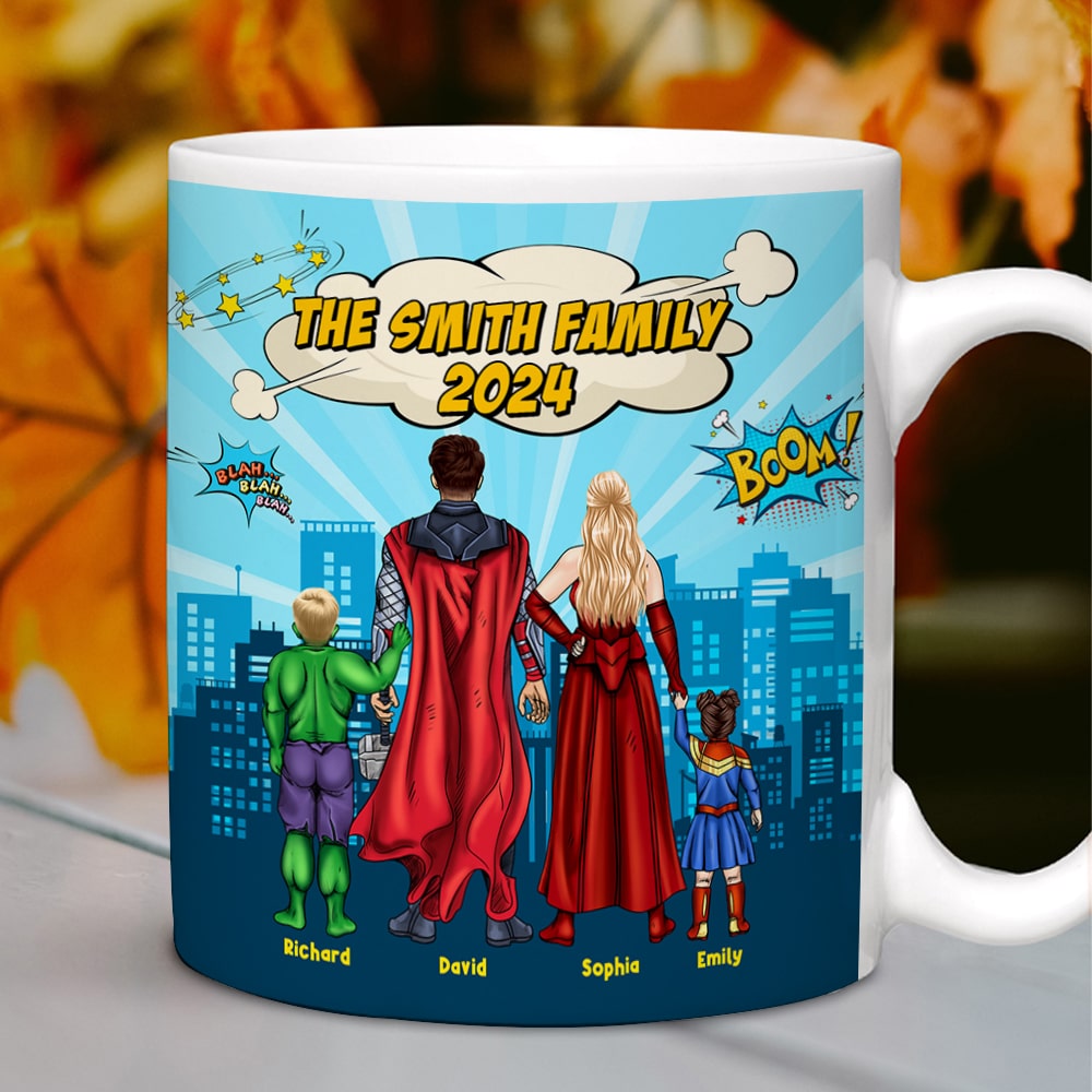 Superhero Family Personalized Mug – Custom Gift 2024 Coffee Mug PopCulturePrints