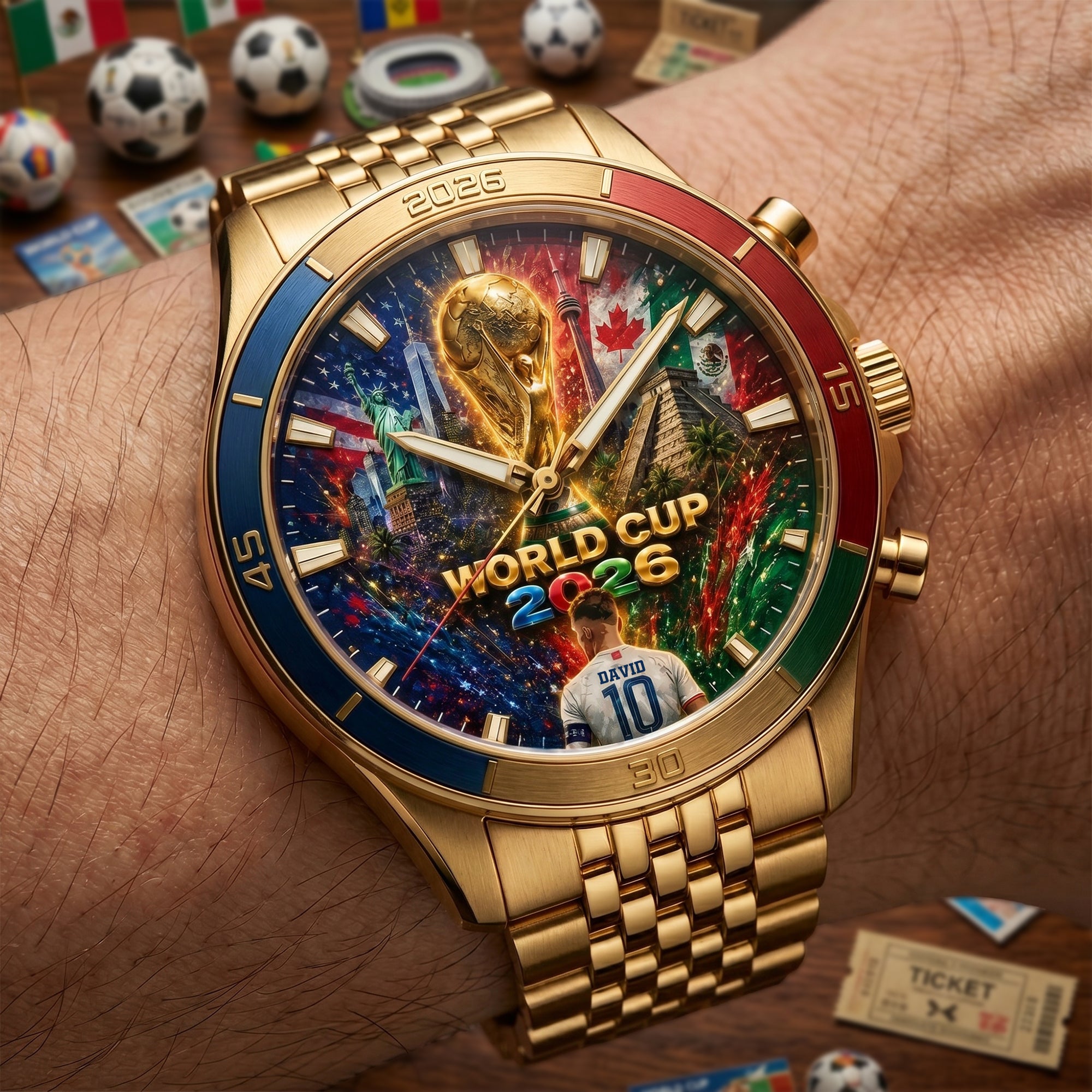 “Time for the Game!” - Global Championship Stainless Steel Men's Watch - Personalized Gift for Sport Lovers