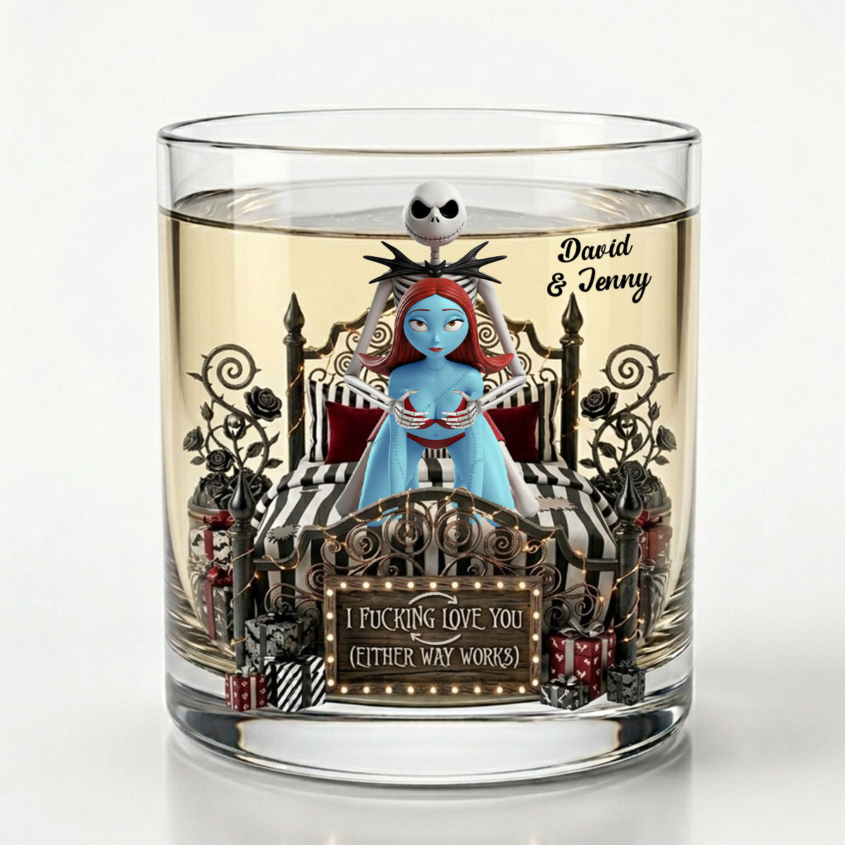 I Fucking Love You (Either Way Works) - Naughty Couple Round Glass - Personalized Gift for Couples Glass PopCulturePrints