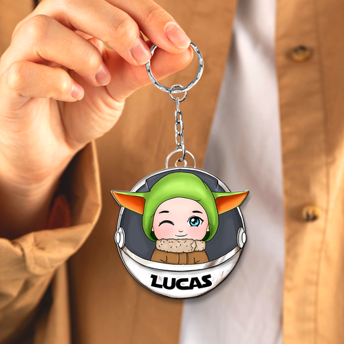 Custom Kid's Keychain with Cute Green Alien Design Keychains PopCulturePrints