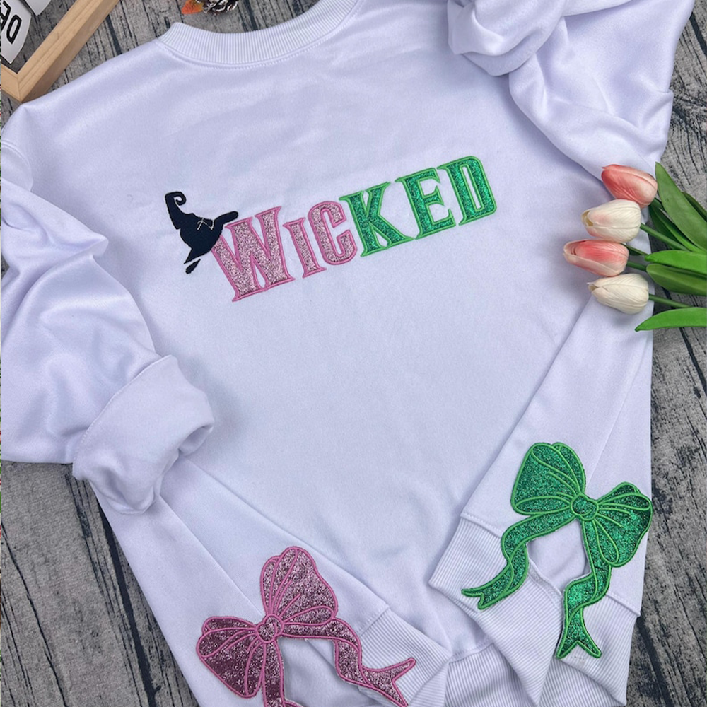 Wicked Christmas Embroidered Sweatshirt with Glitter Bows