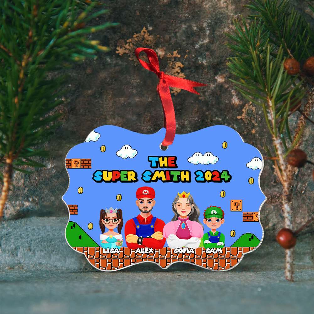 Personalized Super Family Christmas Ornament - Video Game Theme