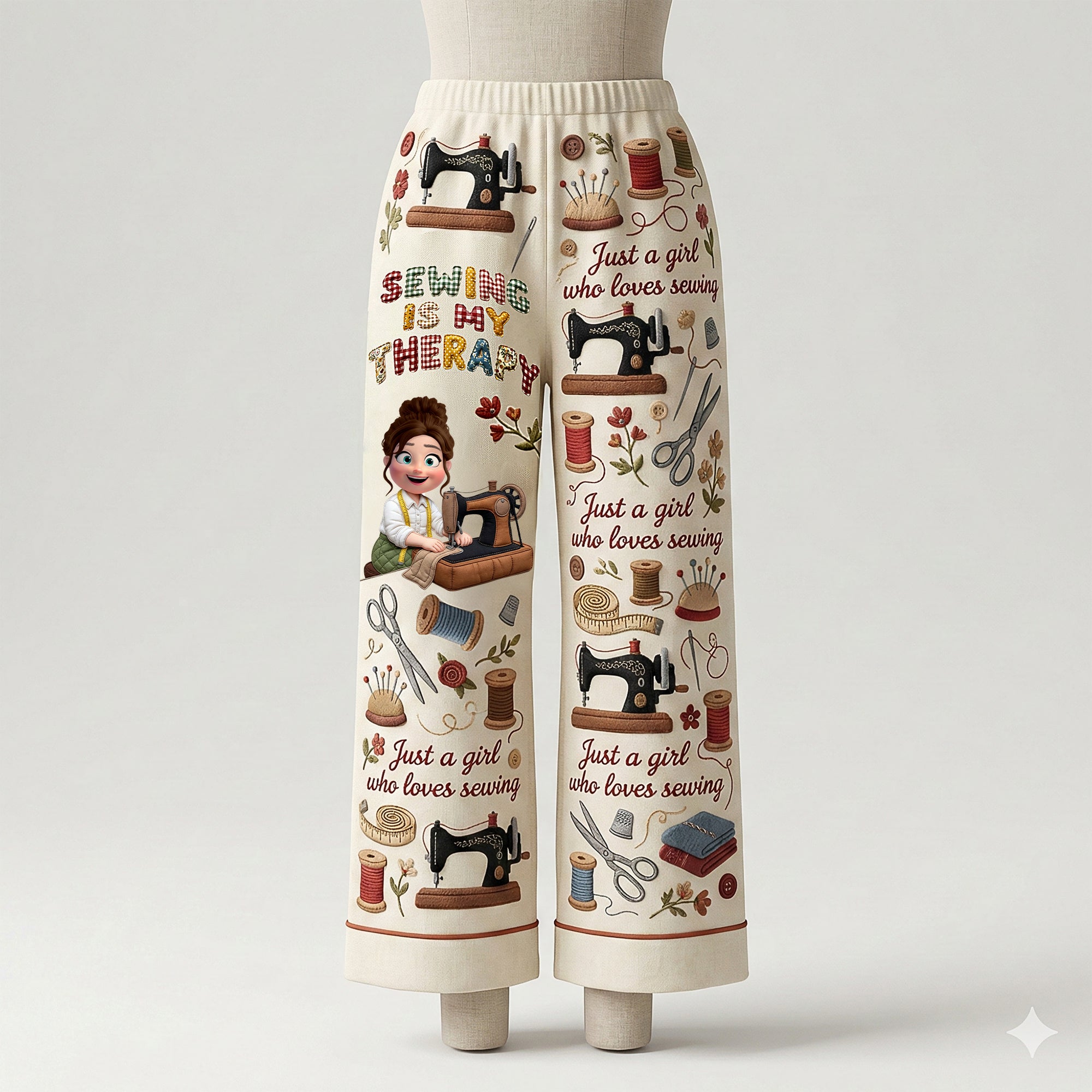 Sewing Is My Therapy - Personalized Pajama Pants for Passionate Sewers Pajama Pant PopCulturePrints