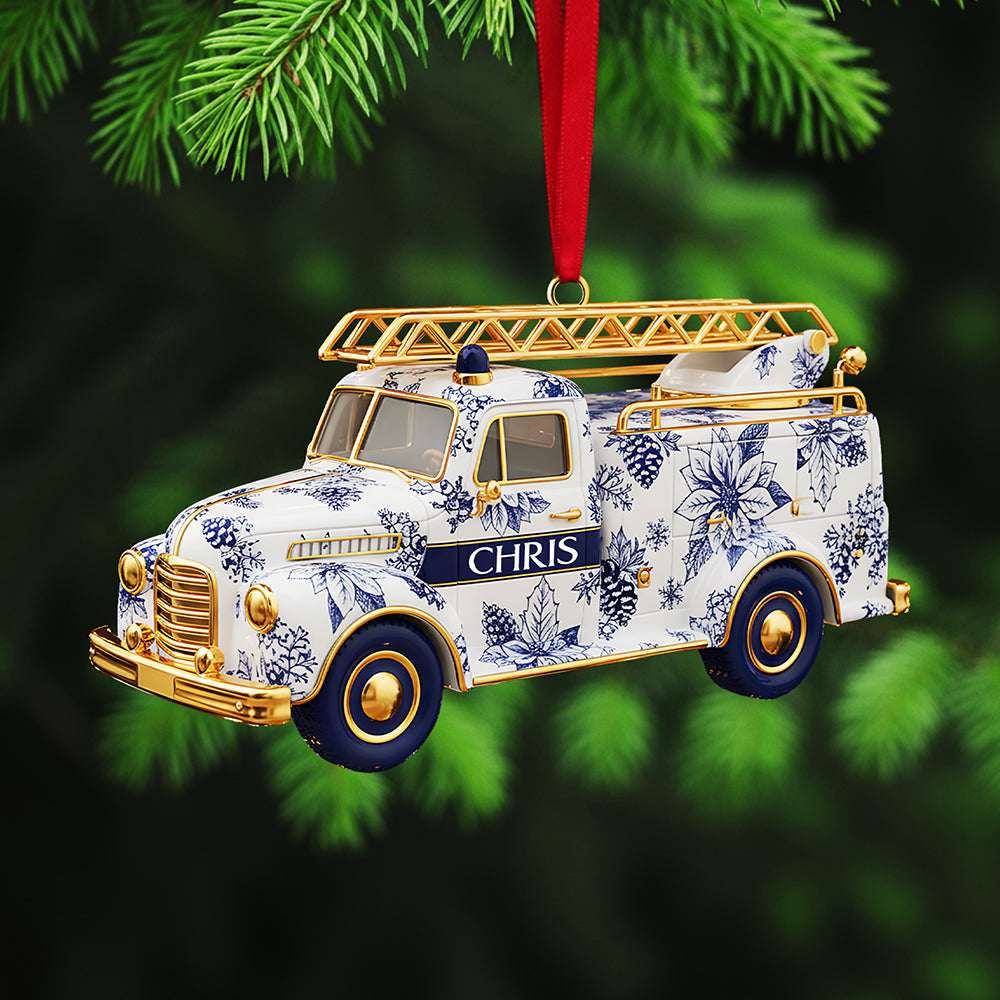 “Bring Joy This Christmas with a Personalized Touch” - Fire Truck Firefighter Toile de Jouy Custom Shape Acrylic Ornament - Unique Gift for Loved Ones Ornament PopCulturePrints