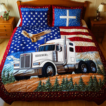Load image into Gallery viewer, Proud to be an American Trucker – Personalized Quilt Bedding Set for Trucker Lovers Blanket PopCulturePrints
