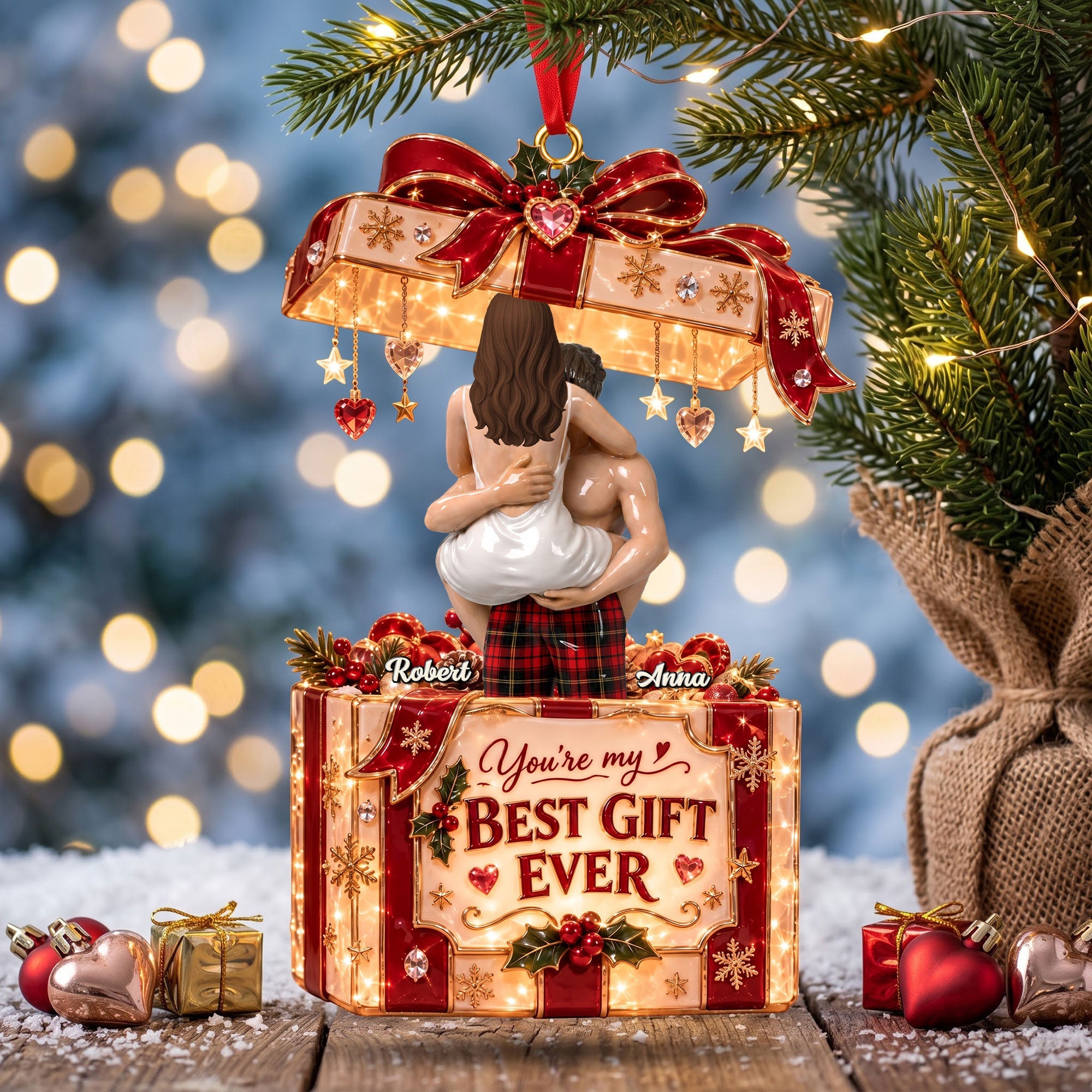 You're My Best Gift Ever - Romantic Personalized Christmas Ornament for Couples