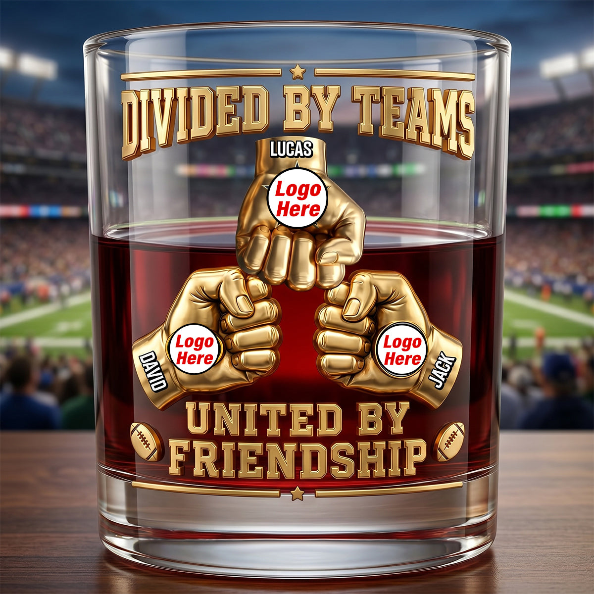 "Divided By Teams, United By Friendship" - Sport Lover Friendship Round Glass - Personalized Gift for Sports Fans Glass PopCulturePrints