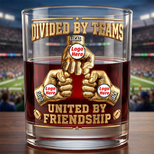 Load image into Gallery viewer, "Divided By Teams, United By Friendship" - Sport Lover Friendship Round Glass - Personalized Gift for Sports Fans Glass PopCulturePrints
