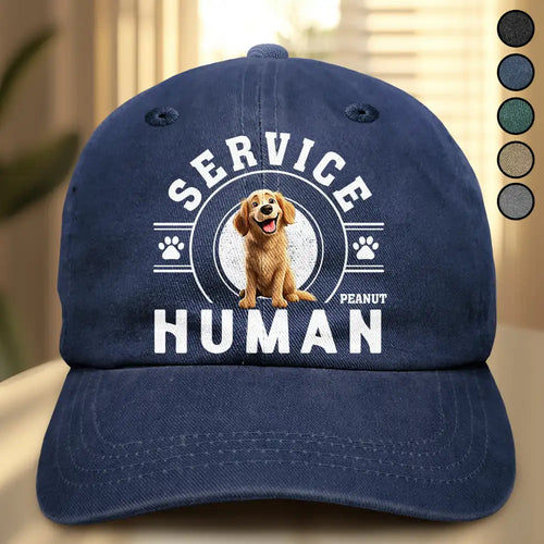 “Service Human, My Lifesaver!” - Personalized Vintage Washed Denim Cap - Gift for Dog Lovers, Perfect for Dad, Grandpa Vintage Washed Denim Cap PopCulturePrints