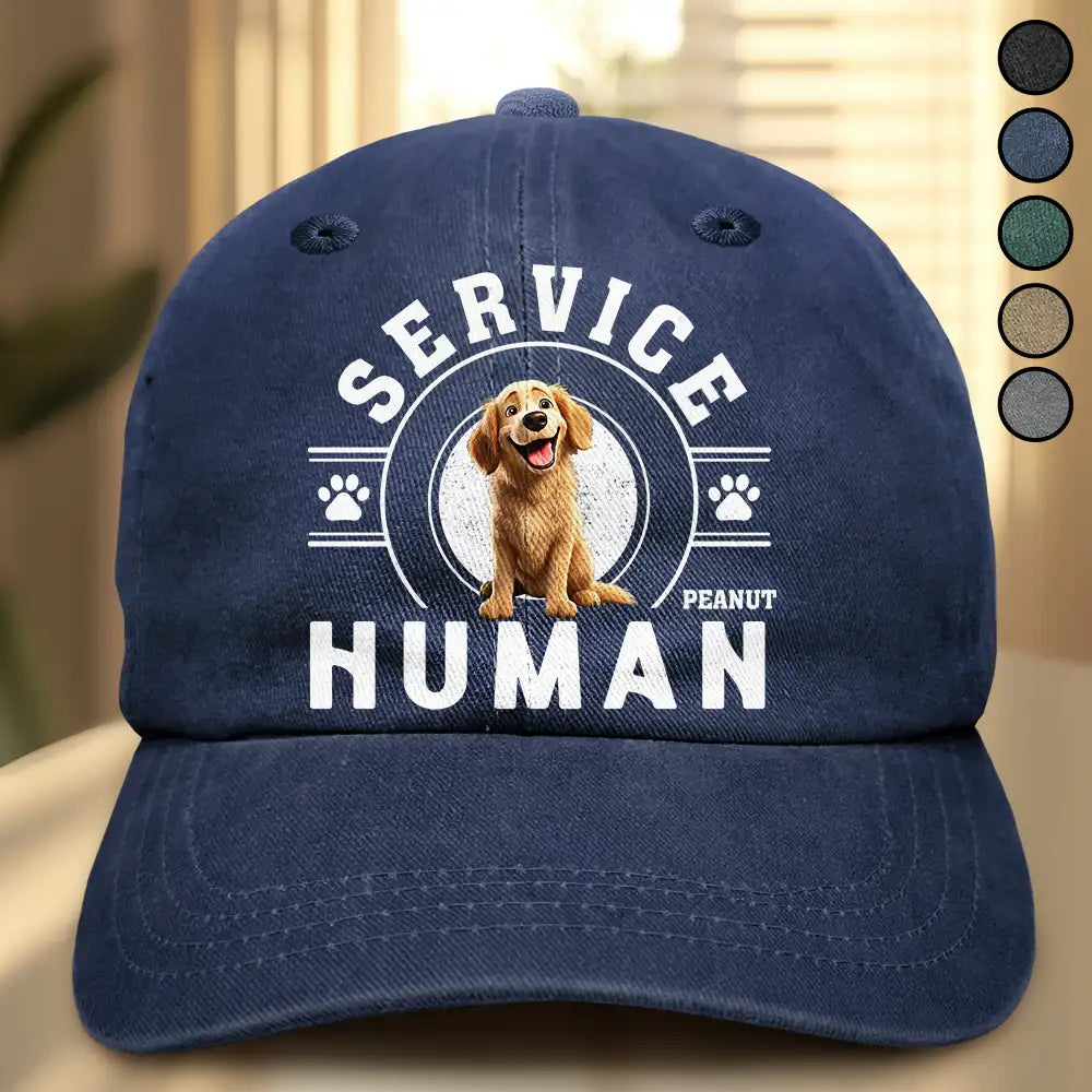 “Service Human, My Lifesaver!” - Personalized Vintage Washed Denim Cap - Gift for Dog Lovers, Perfect for Dad, Grandpa Vintage Washed Denim Cap PopCulturePrints
