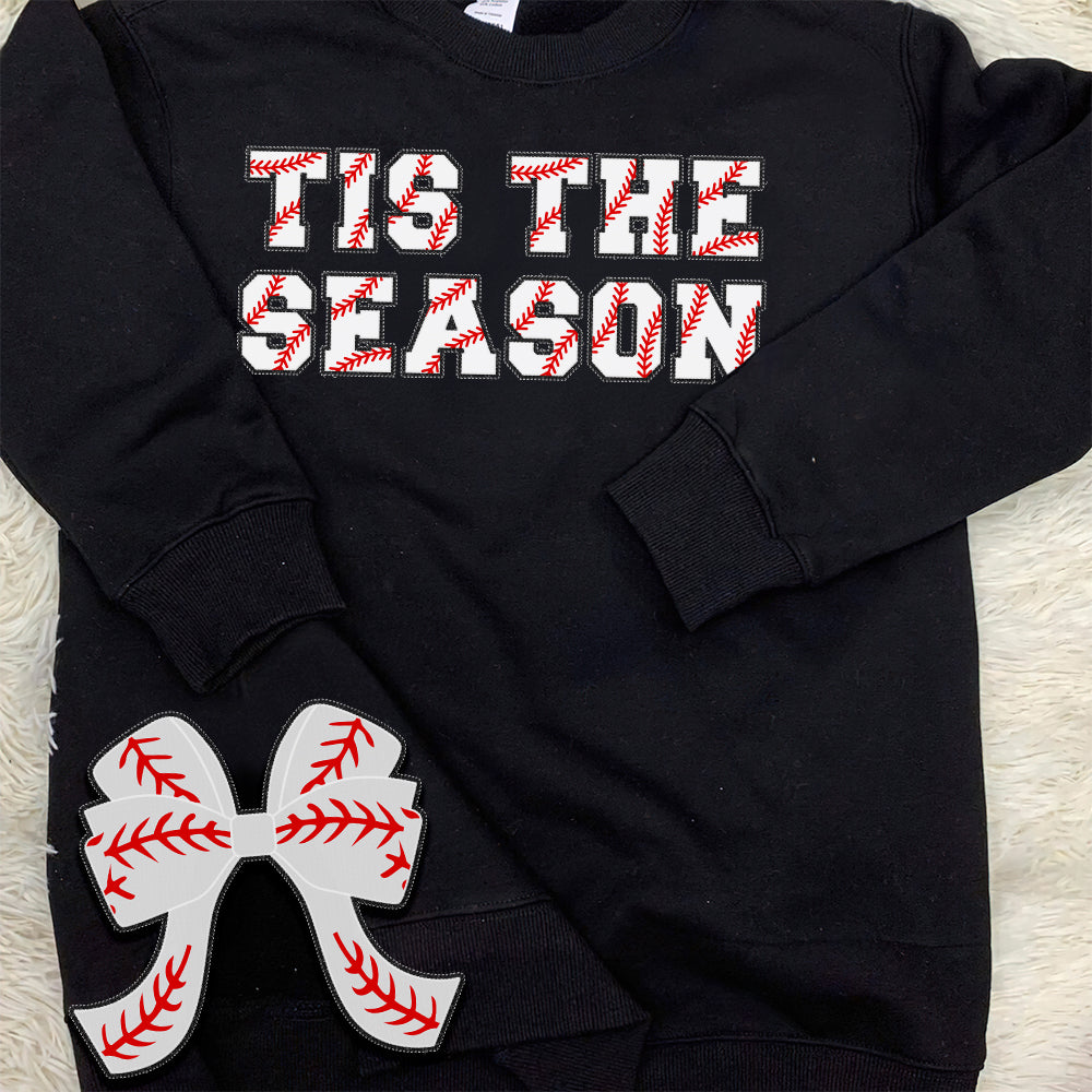 Festive Baseball Lover's Sweatshirt with Embroidered Bow