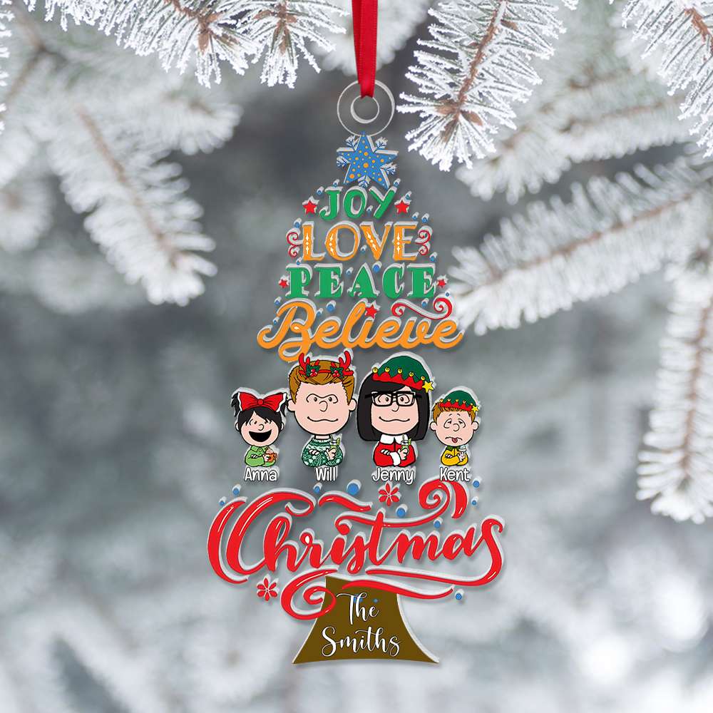 Custom Family Christmas Ornament - Joy, Love, Peace, Believe