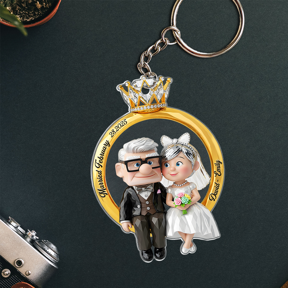 "Cherished Memories, Forever Together" - Couple Ring Shape Keychain - Personalized Gift for Couples, Weddings, Anniversaries Keychains PopCulturePrints