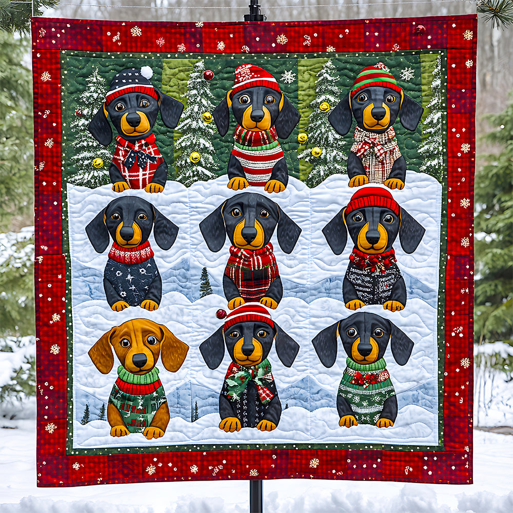 Festive Dachshund Christmas Quilt Bed Set - Perfect Gift for Dog Lovers Blanket PopCulturePrints