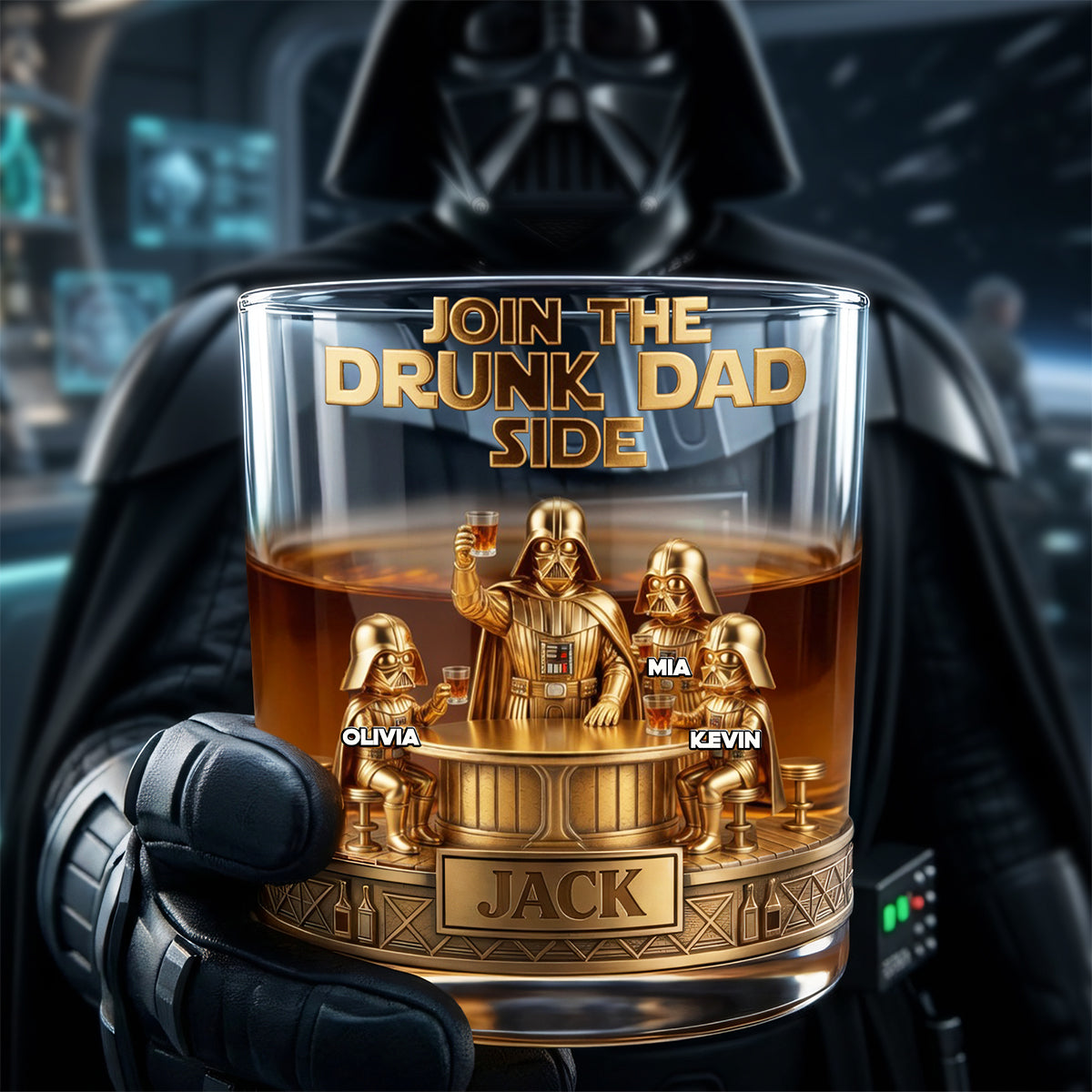 "Join the Drunk Dad Side" - Personalized Round Glass for Dad, Grandpa, and More Glass PopCulturePrints