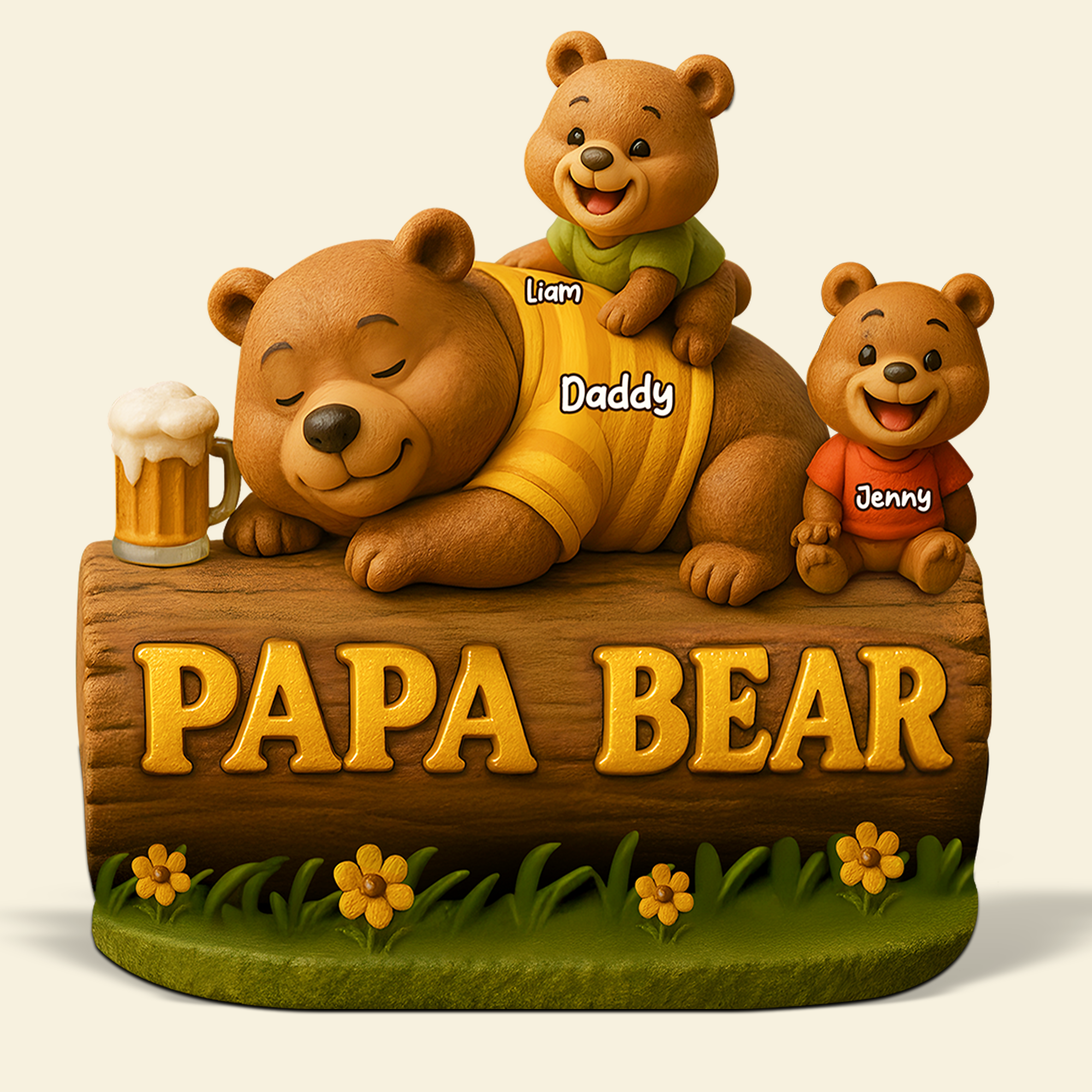 “Cherish Every Moment” - Personalized Papa Bear Plaque - Gift for Dad, Grandpa, and Family Shaped Plaques PopCulturePrints