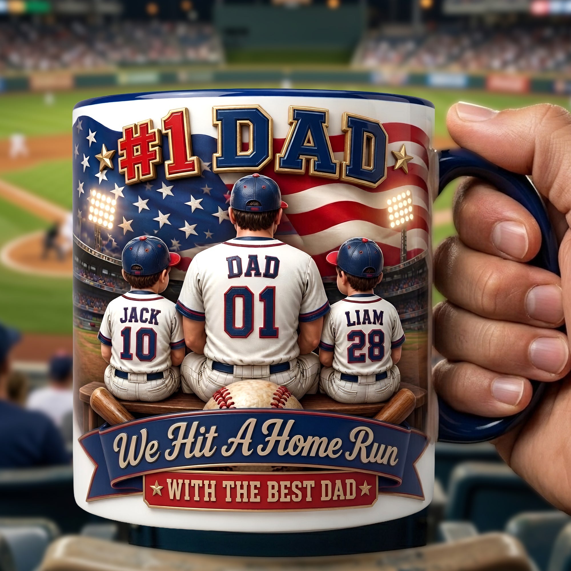 #1 Dad: We Hit A Home Run With the Best Dad - Personalized Baseball Coffee Mug - Gifts for Dad, Grandpa, and Father's Day Coffee Mug PopCulturePrints