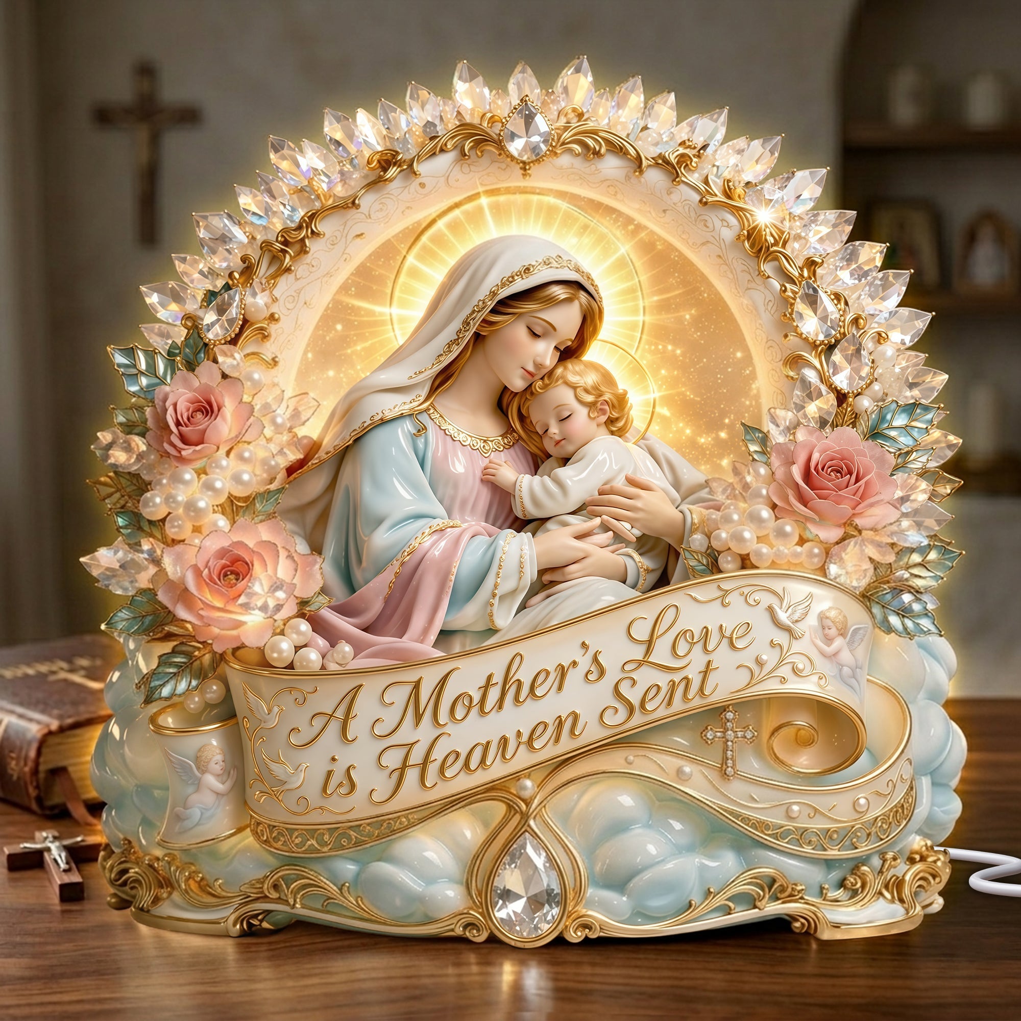 A Mother's Love is Heaven Sent – Personalized Blessed Mother Love Light Box Gift for Christian Light Box PopCulturePrints