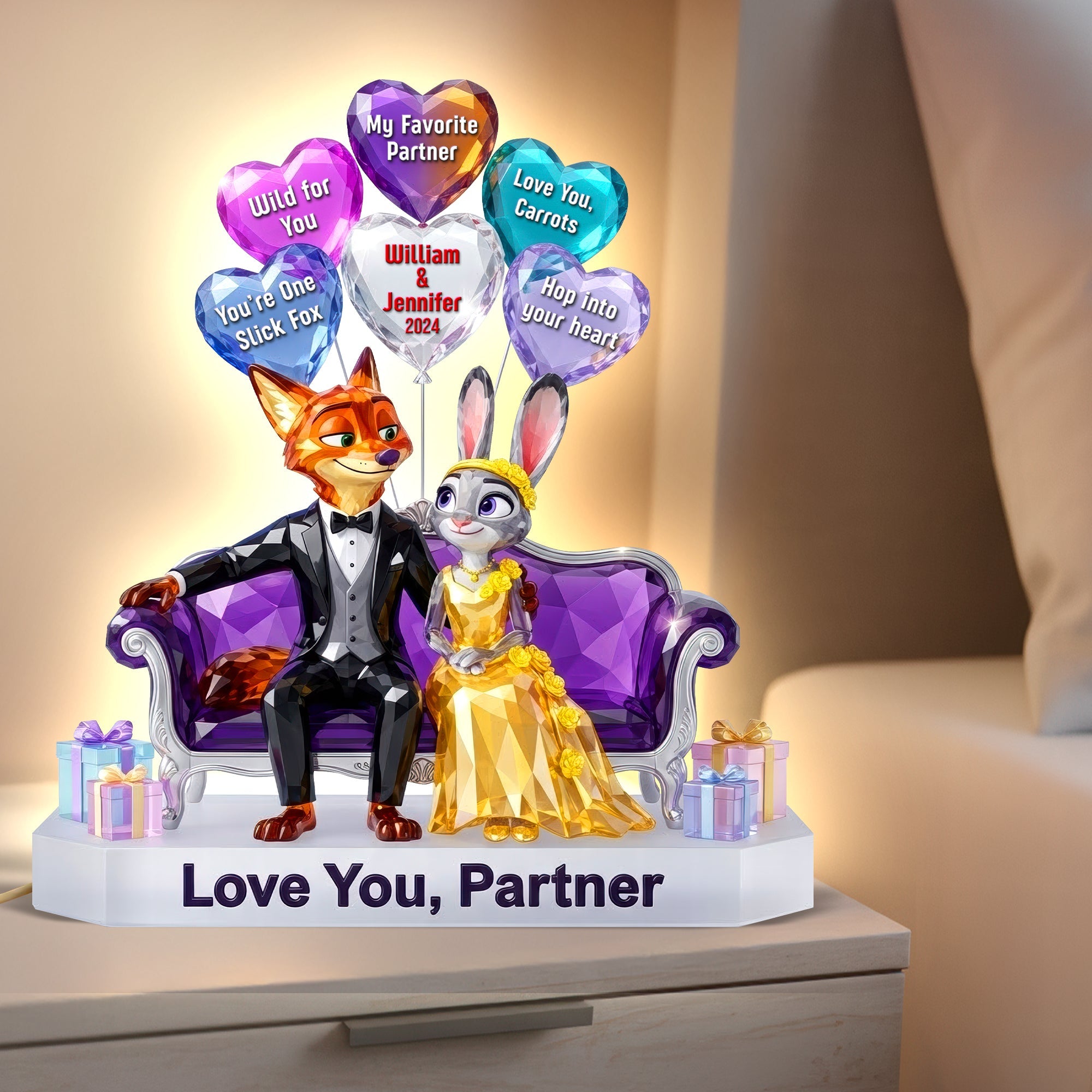 Love You, Partner - Romantic Couple Acrylic Light Box - Personalized Gift for Couples Light Box PopCulturePrints