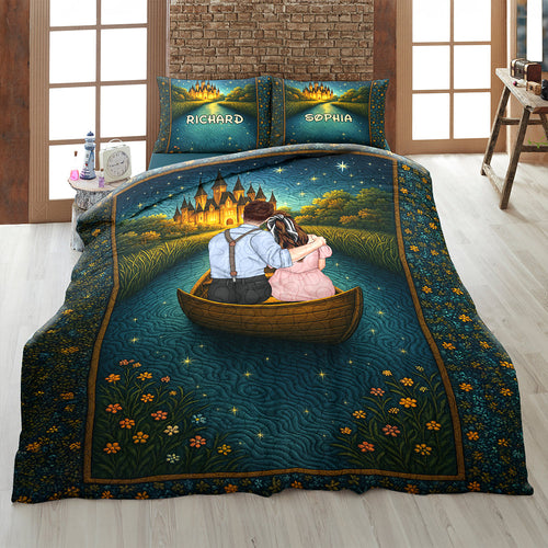 Love on the Water: Personalized Couple Quilt Bedding Set Blanket PopCulturePrints