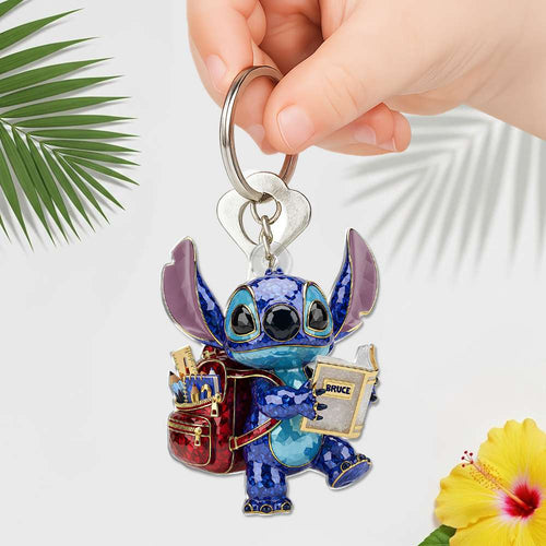 Cute Blue Monster Back To School Keychain - Personalized Gift for Kids Keychains PopCulturePrints