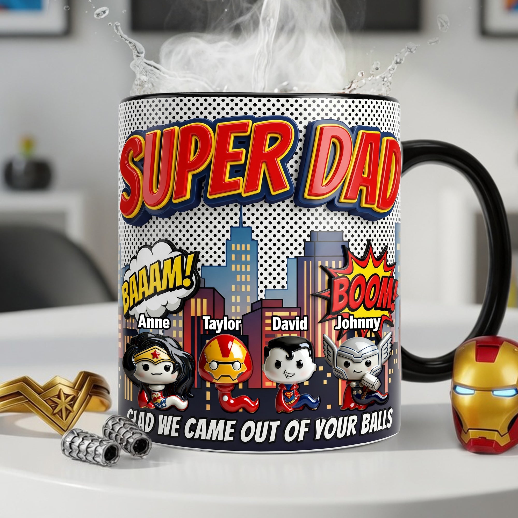 “Super Dad – A Hero in Every Sip!” - Funny Hero Sperm Magic Coffee Mug - Personalized Gifts for Dad Coffee Mug PopCulturePrints