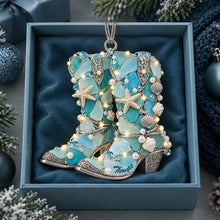 Load image into Gallery viewer, “Celebrate Your Inner Cowboy or Cowgirl” – Cowboy Boot Sea Glass Christmas Ornament, Personalized Gifts for Everyone
