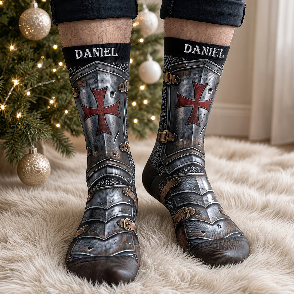 "Step into Adventure with Faux Knight Templar Socks" - Personalized Gift for Any Occasion Socks PopCulturePrints