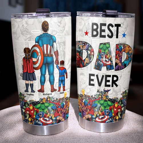 Custom Superhero Dad Tumbler - Best Dad Ever Design Tumbler Cup PopCulturePrints