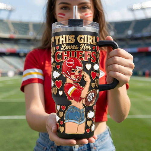 This Girl Loves Her Chiefs - All-Star Girl Colorful 40oz Tumbler With Handle - Personalized Gift for Sport Lovers Tumbler Cup PopCulturePrints