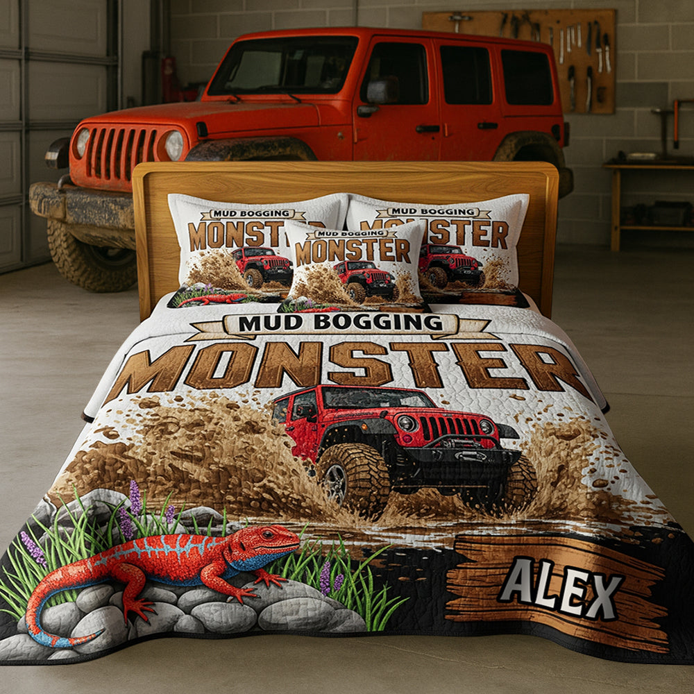 “Unleash the Adventure!” - Mud Bogging Quilt Bedding Set - Personalized Gift for Off-Road Lovers Bedding Set PopCulturePrints