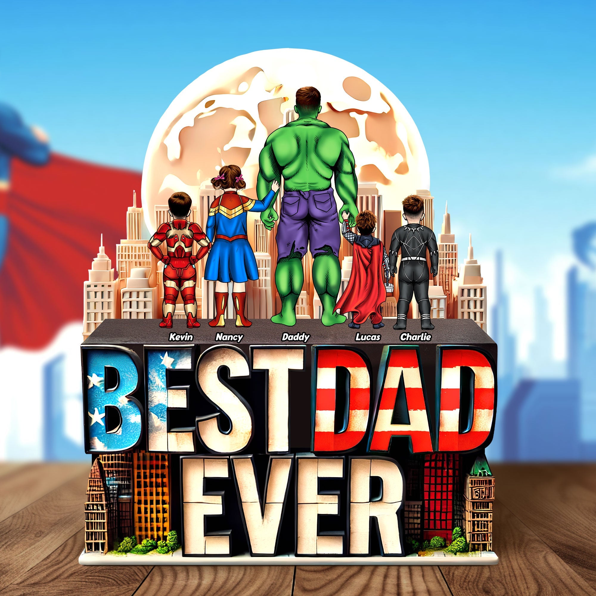 “Best Dad Ever” - Personalized Superhero Plaque for Dads Shaped Plaques PopCulturePrints