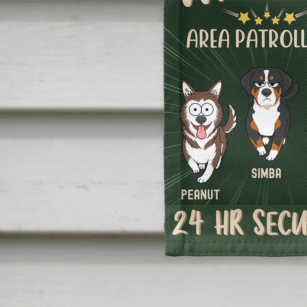 “Warning: Area Patrolled by 24 Hr Security” - Personalized Flag for Dog Lovers Flag PopCulturePrints