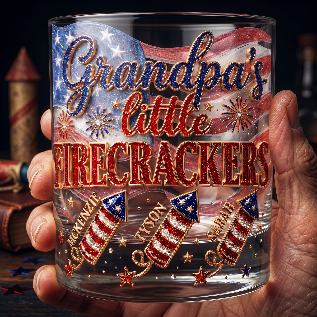 “Celebrating Grandpas with Custom Firecracker Designs” - Personalized Drinking Glass for Grandpas Glass PopCulturePrints
